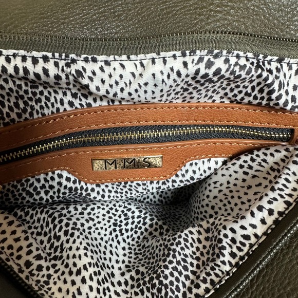 MMS Olive Green Cognac Brown Vegan Leather Convertible Backpack Satchel Bag - Picture 7 of 12